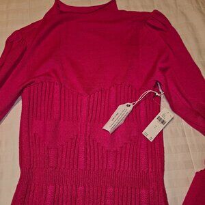 L NWT Anthropologie Hot Pink Mini Sweater Dress
